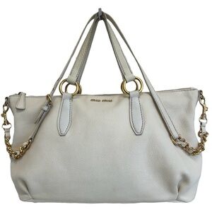 Miu Miu Pebbled Leather Crossbody Shoulder Hand Bag Satchel East West Off White